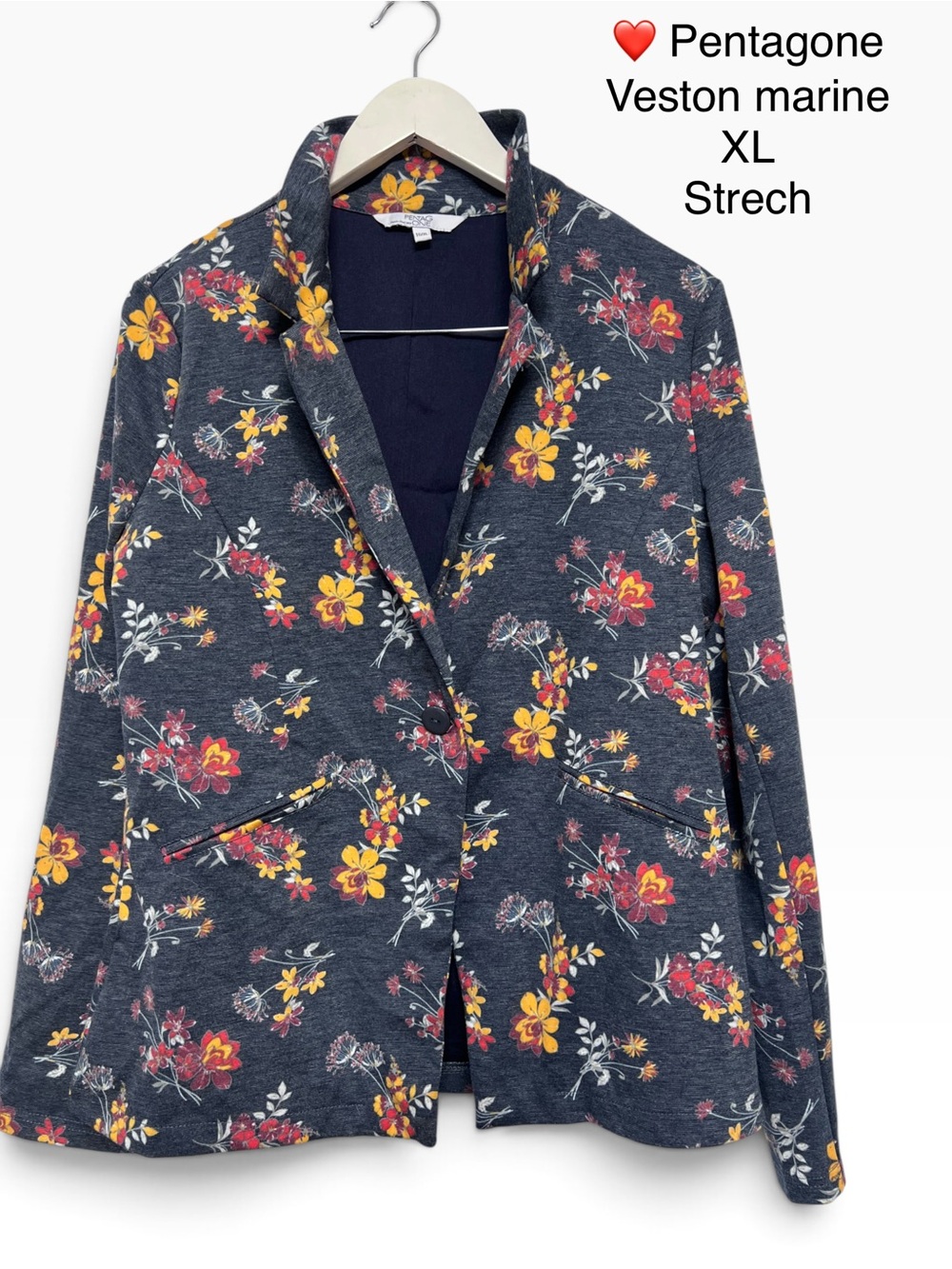 Navy Floral Stretch Blazer Jacket
